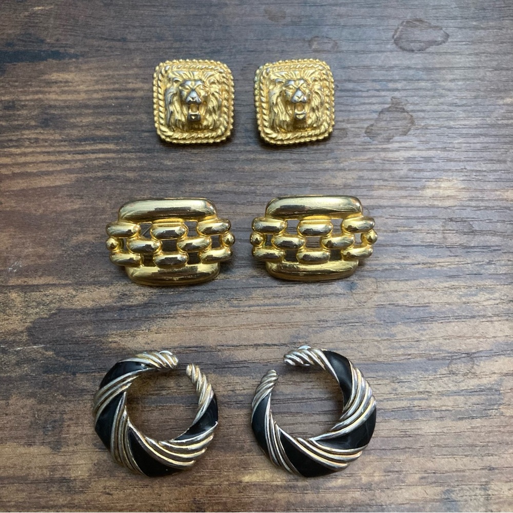 Vintage Gold and Silver Tone Huggie Statement Maximalist Studs 80s